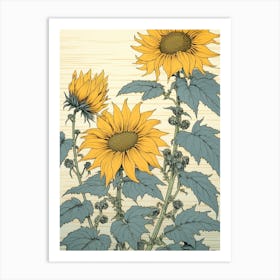 Himawari Sunflower 2 Vintage Japanese Botanical Art Print