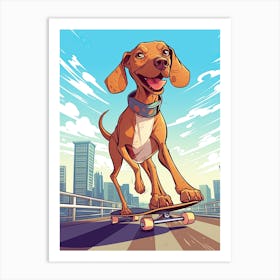 Vizla Dog Skateboarding Illustration 3 Art Print