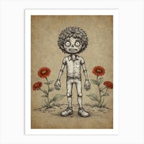 Zombie Boy With Flowers Art Print