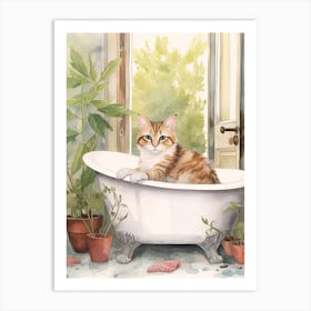 Turkish Cat In Bathtub Botanical Bathroom 5 Art Print