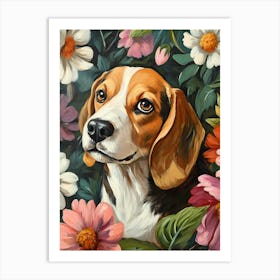 Beagle Floral Painted Portrait L Art Print