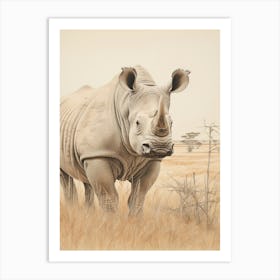 Rhino In The Savannah Landscape Art Print