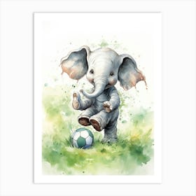 Elephant Painting Playing Soccer Watercolour 4 Art Print