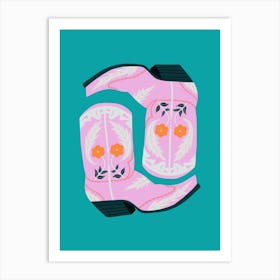 Fancy Boots In Pink And Teal Art Print