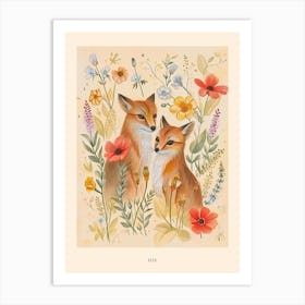 Folksy Floral Animal Drawing Fox 6 Poster Art Print