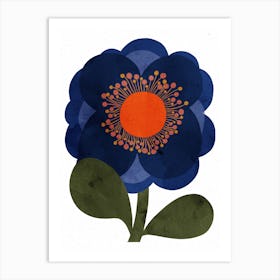 Big Blue Retro Flower Art Print