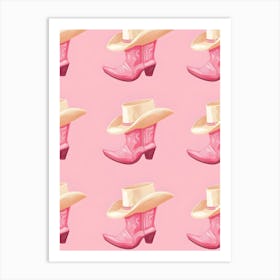 Cowboy Boots On Pink Background Art Print