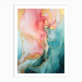 Teal, Pink, Gold Flow Asbtract Painting 2 Art Print