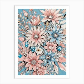 Pink & Blue Floral Bouquet no1 Art Print