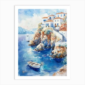 Watercolor Of A Village In Greece Art Print