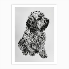 Long Hair Furry Dog Line Sketch 4 Art Print