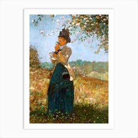 Woman Smelling Flowers Vintage 19th Century Oil Painting Art Print