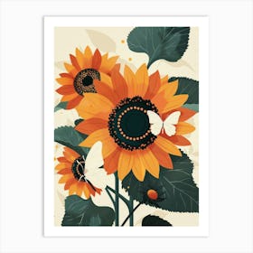 Sunflowers And Butterflies 1 Art Print