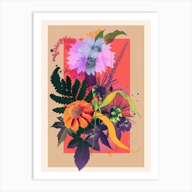 Marigold 1 Neon Flower Collage Art Print