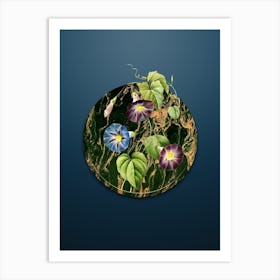 Vintage Morning Glory Botanical in Gilded Marble on Dusk Blue n.0025 Art Print