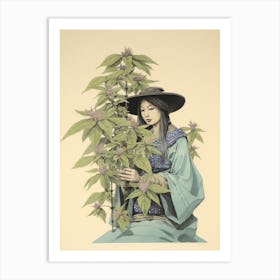 Kanadehon Woodland Sage Vintage Japanese Botanical And Geisha Art Print