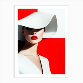 Beautiful Woman In White Hat Art Print