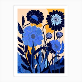 Blue Flower Illustration Gaillardia 2 Art Print