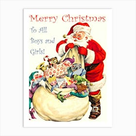 Santa Claus With Christmas Toy Bag Art Print