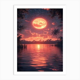 Full Moon Over The Water 5 Art Print