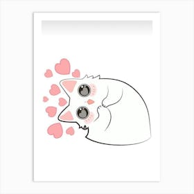 Cute Cat With Hearts Art Print