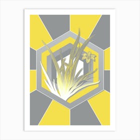 Vintage Fortnight Lily Botanical Geometric Art in Yellow and Gray n.059 Art Print