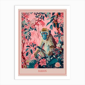 Floral Animal Painting Baboon 3 Poster Art Print