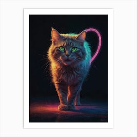 Cat With Neon Lights Art Print