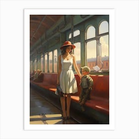 Girl And A Boy On A Train art print Art Print