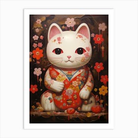 Maneki Neko Lucky Cat Japanese 4 Art Print
