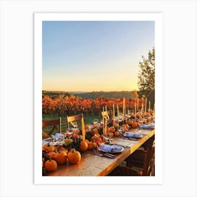 An Autumnal Thanksgiving Dinner Setting Where The Wooden Table Basks Under Golden Afternoon Sun A (7) Art Print