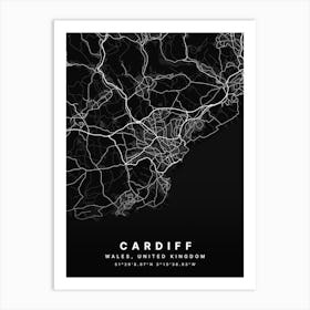 Cardiff Wales Black Map Art Print