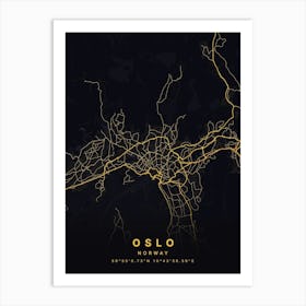 Oslo Norway Black And Gold Map Art Print