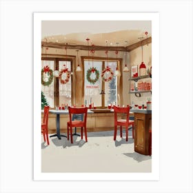 Watercolor Christmas Dining Room Art Print