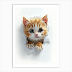 Cute Kitten Cat Peeking From Snow 6 Art Print