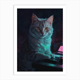 Cat Playing Keyboard 1 Art Print