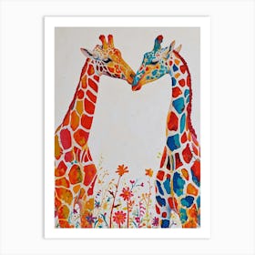 Pair Of Giraffes Cute Illustration 2 Art Print