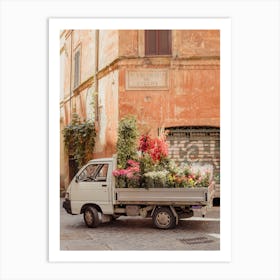 Rome Cute Van With Lots Of Flowers Art Print