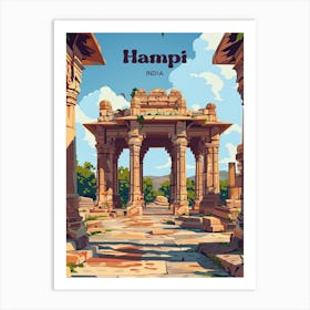 Hampi India Hosapete Digital Travel Illustration Póster