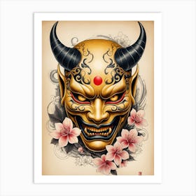 Floral Irezumi The Traditional Japanese Tattoo Hannya Mask (41) Art Print