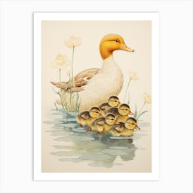 Group Of Ducklings Japanese Woodblock Style 1 Art Print