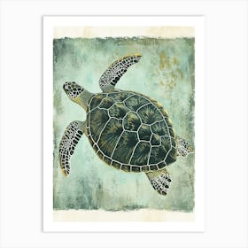 Vintage Green Sea Turtle Painting 1 Art Print