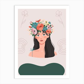 Woman With Flower Crown Art Print
