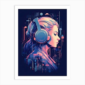 Abstract Art, Woman With Headphones Art Print