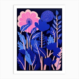 Blue Flower Illustration Celosia 2 Art Print