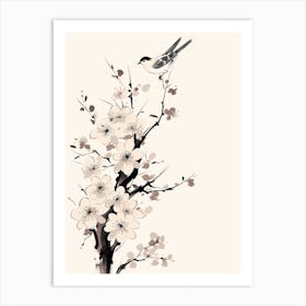 Japanese Cherry Blossoms Bird Art Print