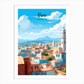 Fes Morocco Cityscape Modern Travel Art Art Print