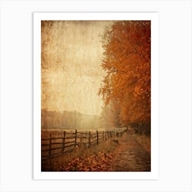 Autumn Landscape Grunge Texture Overlay Leaves In Varying Shades From Orange To Russet Decrepit W (7) Art Print