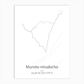 Muroto Misakicho,Japan Minimalist Map Art Print