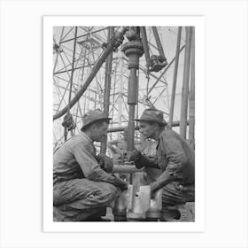 Oil Drillers Talking With Bits In Front Of Them And Drilling Equipment In Background, Kilgore, Texas By Russell Art Print
